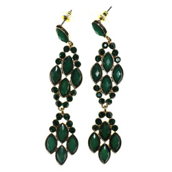 Gold-Tone & Green Colored Metal Dangle-Earrings With Faceted Accents #2185