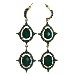 Gold-Tone & Green Colored Metal Dangle-Earrings With Faceted Accents #2186