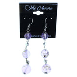 Purple & Silver-Tone Colored Metal Dangle-Earrings With Bead Accents #2195