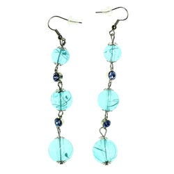 Blue & Silver-Tone Colored Metal Dangle-Earrings With Bead Accents #2196