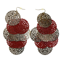 Gold-Tone & Red Colored Metal Dangle-Earrings #2198