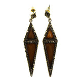 Gold-Tone & Brown Colored Metal Dangle-Earrings With Faceted Accents #2199