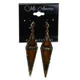 Gold-Tone & Brown Colored Metal Dangle-Earrings With Faceted Accents #2199