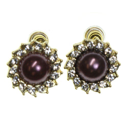 Gold-Tone & Purple Colored Metal Stud-Earrings With Stone Accents #2204