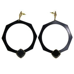 Black Metal Dangle-Earrings With Faceted Accents #2219