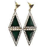 Gold-Tone & Green Colored Metal Dangle-Earrings With Faceted Accents #2223