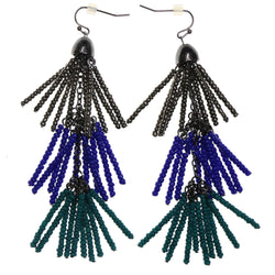 Gray & Multi Colored Metal Dangle-Earrings With Bead Accents #2228