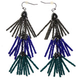 Gray & Multi Colored Metal Dangle-Earrings With Bead Accents #2228