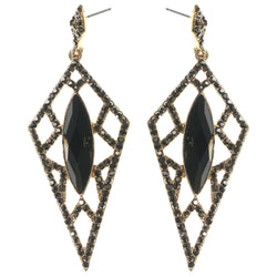 Drop-Dangle Earrings With Crystal Accents Black & Gold-Tone Colored #2234