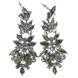 Silver-Tone & Clear Colored Metal Dangle-Earrings With Faceted Accents #2235