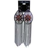 Brown & Red Colored Metal Tassel-Earrings With Crystal Accents #2240