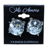 Silver-Tone Metal Stud-Earrings With Crystal Accents #2241