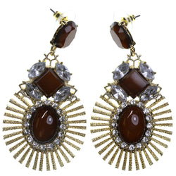 Gold-Tone & Brown Colored Metal Dangle-Earrings With Stone Accents #2247