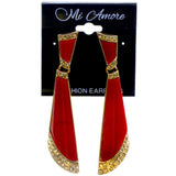 Gold-Tone & Red Colored Metal Dangle-Earrings With Stone Accents #2251