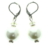 Silver-Tone & White Colored Metal Drop-Dangle-Earrings With Bead Accents #616