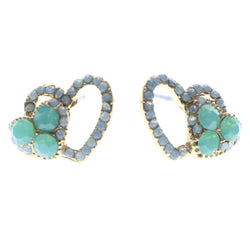 Heart Stud-Earrings With Crystal Accents Gold-Tone & Green Colored #618