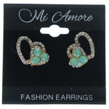Heart Stud-Earrings With Crystal Accents Gold-Tone & Green Colored #618