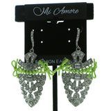Silver-Tone & Green Colored Metal Dangle-Earrings With Crystal Accents #619