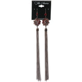 Bronze-Tone & Red Colored Metal Dangle-Earrings With Crystal Accents #622