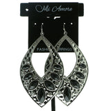 Silver-Tone & Black Colored Metal Dangle-Earrings With Crystal Accents #623