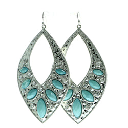 Silver-Tone & Blue Colored Metal Dangle-Earrings With Crystal Accents #624