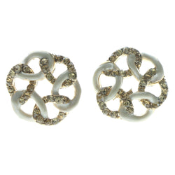 White & Gold-Tone Colored Metal Stud-Earrings With Crystal Accents #626
