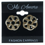 White & Gold-Tone Colored Metal Stud-Earrings With Crystal Accents #626