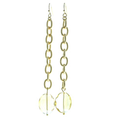 Gold-Tone & Clear Colored Metal Drop-Dangle-Earrings With Faceted Accents #627