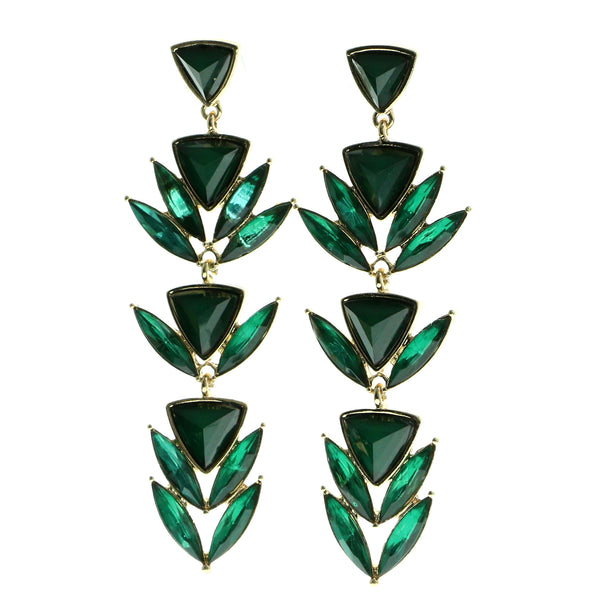 Gold-Tone & Green Colored Metal Drop-Dangle-Earrings With Faceted Accents #630 - Mi Amore