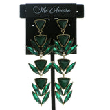 Gold-Tone & Green Colored Metal Drop-Dangle-Earrings With Faceted Accents #630 - Mi Amore