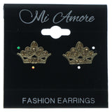 Crown Stud-Earrings With Crystal Accents Gold-Tone & Yellow Colored #634