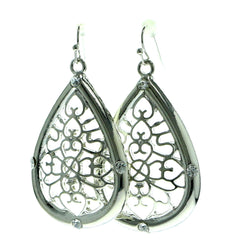 Silver-Tone Metal Dangle-Earrings With Crystal Accents #637
