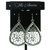 Silver-Tone Metal Dangle-Earrings With Crystal Accents #637