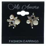 Rose Star Stud-Earrings With Crystal Accents Gold-Tone & White Colored #638
