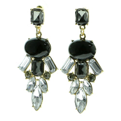 Gold-Tone & Black Colored Metal Dangle-Earrings With Faceted Accents #639