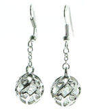 Silver-Tone & Clear Colored Metal Drop-Dangle-Earrings With Faceted Accents #651