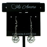 Silver-Tone & Clear Colored Metal Drop-Dangle-Earrings With Faceted Accents #651