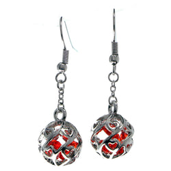Silver-Tone & Red Colored Metal Dangle-Earrings With Faceted Accents #653