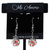 Silver-Tone & Red Colored Metal Dangle-Earrings With Faceted Accents #653