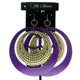 Gold-Tone & Purple Colored Metal Hoop-Earrings #654