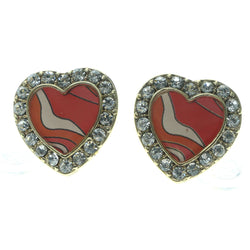 Heart Stud-Earrings With Crystal Accents Pink & Gold-Tone Colored #657