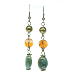 Gold-Tone & Multi Colored Metal Dangle-Earrings With Bead Accents #658