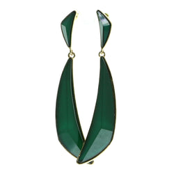 Gold-Tone & Green Colored Metal Drop-Dangle-Earrings With Faceted Accents #665