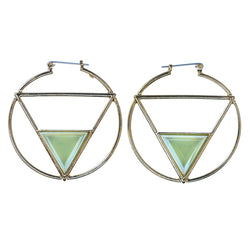 Gold-Tone & Green Colored Metal Hoop-Earrings With Bead Accents #673