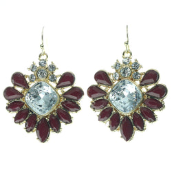 Red & Gold-Tone Colored Metal Dangle-Earrings With Crystal Accents #677