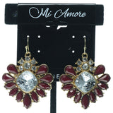 Red & Gold-Tone Colored Metal Dangle-Earrings With Crystal Accents #677