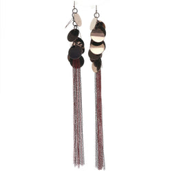 Bronze-Tone & Red Colored Metal Drop-Dangle-Earrings With Tassel Accents #678