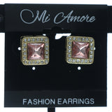 Gold-Tone & Pink Colored Metal Stud-Earrings With Crystal Accents #684