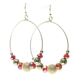 Gold-Tone & Red Colored Metal Dangle-Earrings With Bead Accents #686
