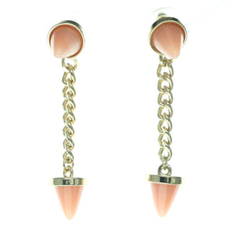 Gold-Tone & Pink Colored Metal Drop-Dangle-Earrings With Bead Accents #687